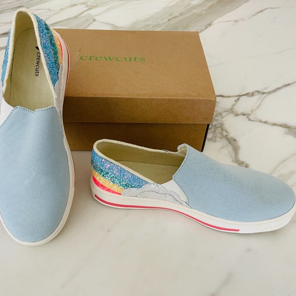 ❤️ NEW J. CREW CREWCUTS 37 RAINBOW GLITTER SLIP ON CANVAS RUBBER BOTTOM SHOES - Picture 3 of 7